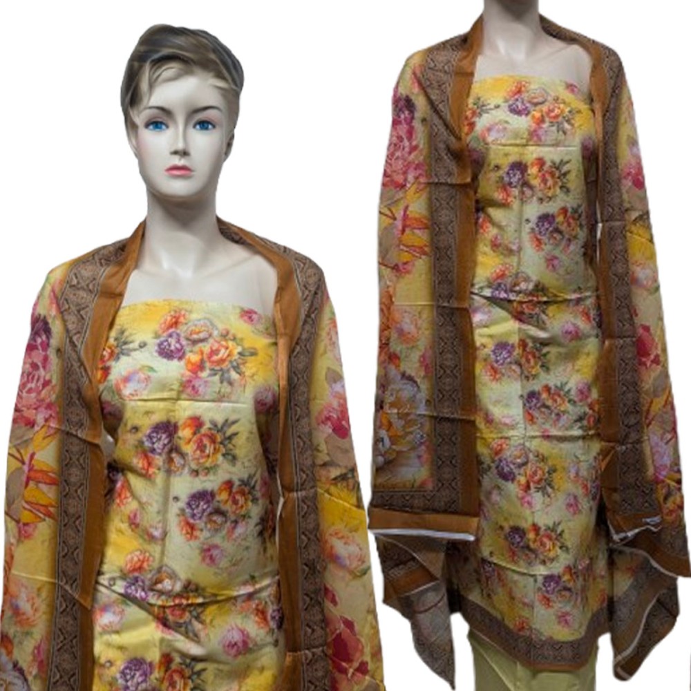 Pakiza Exclusive Design Red Rose Unstitched Cotton Three Piece